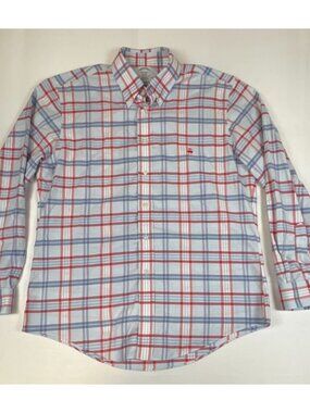 Brooks Brothers Men L Regent Non-Iron Supima Cotton Blue Red Plaid Button Down